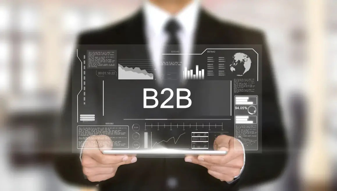 Tablet exibindo a sigla B2B e indicadores
